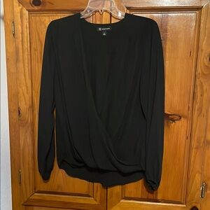 INC International Concepts Black Wrap Long Sleeve Blouse
